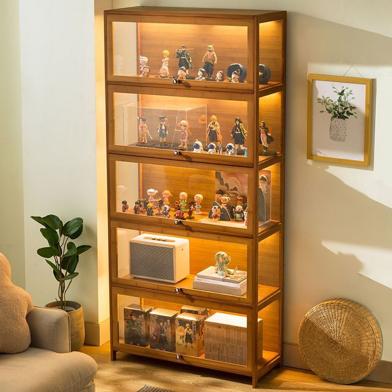 Cocoa Curio Cabinet with Receptacle Storage, Detached and Confined Flush Overlay