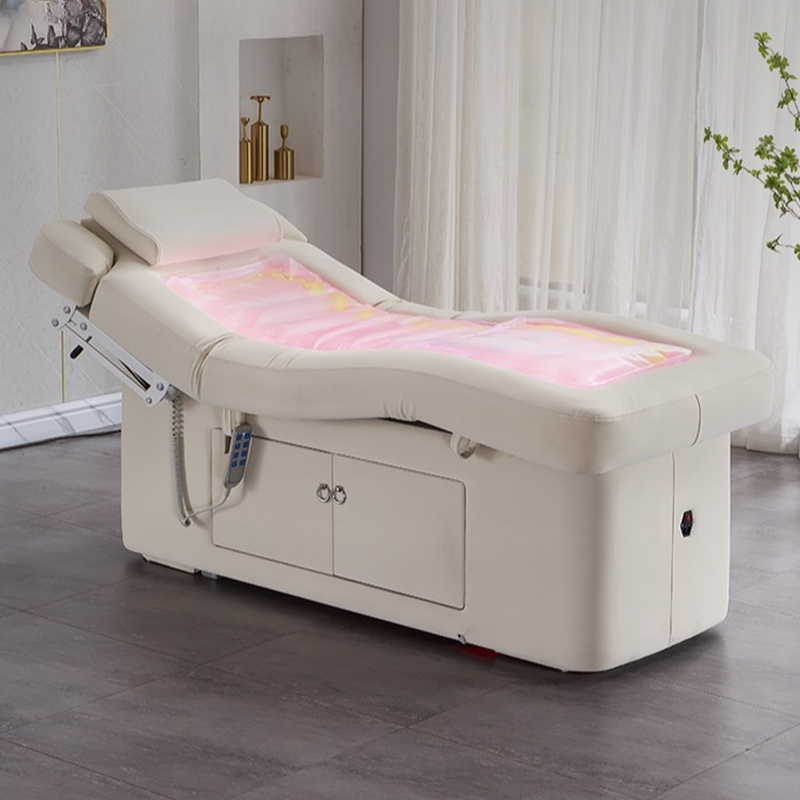 Cream Metal Height-adjustable Water-resistant Rectangular Massage Bed