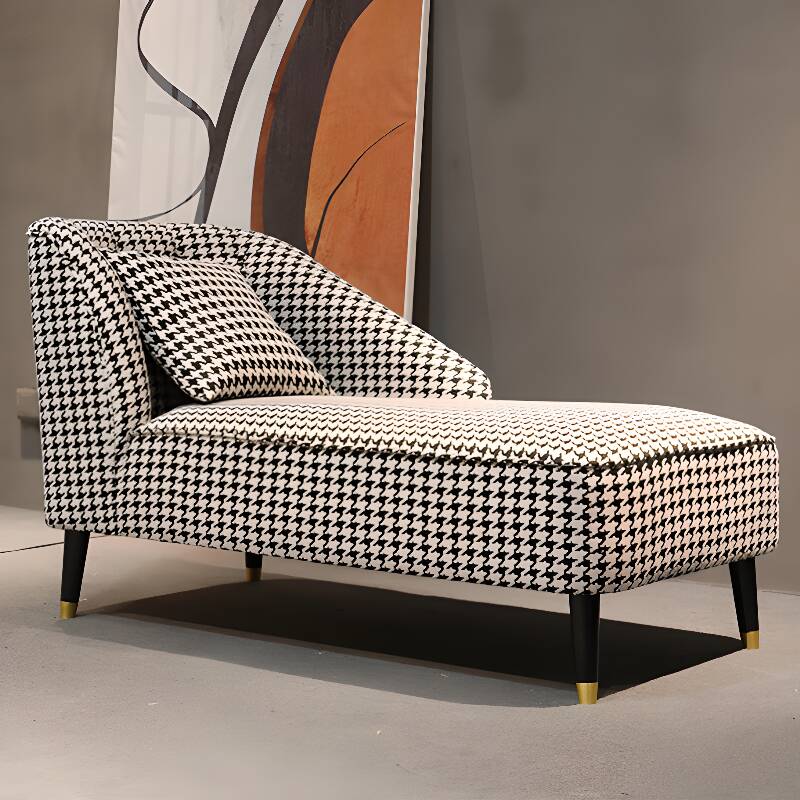 Chaise Lounge Accent Chair with Houndstooth Pattern, Overstuffed and Free Standing