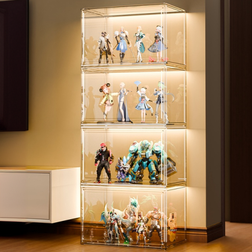 Transparent Minimalist Plastic & Acrylic Accent Cabinet with Repository, Multiple Cabinets and Shelves, and Various Doors