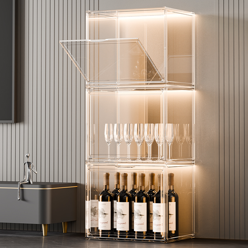 Double Doors/3 Doors/4 Doors & 2 Cabinets/3 Cabinets/4 Cabinets & 2 Shelves/3 Shelves/4 Shelves Modern Simple Style Glassy Plastic & Acrylic Accent Cabinet with Stockroom