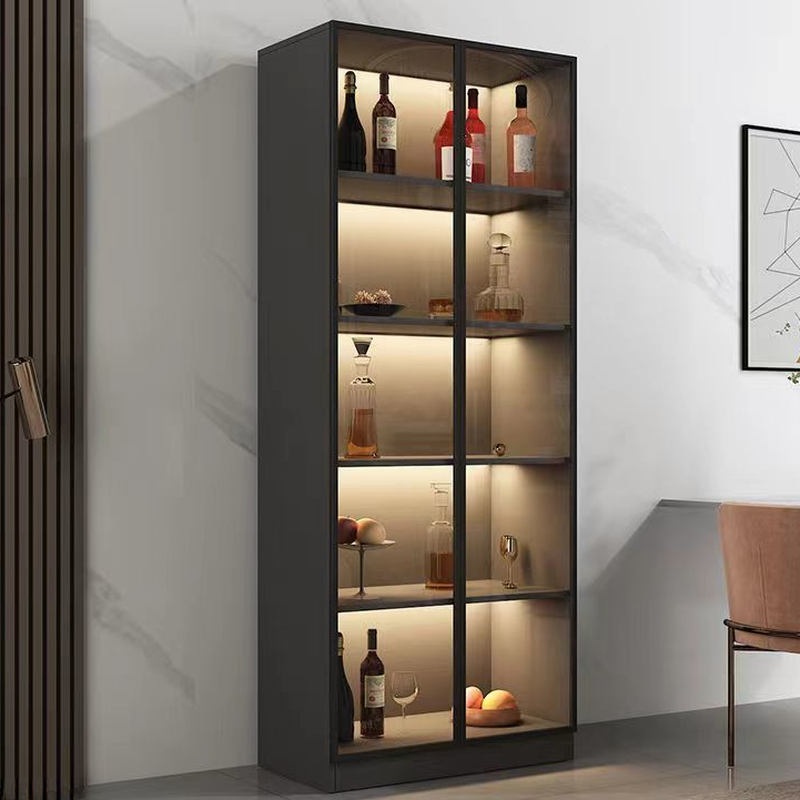 Curio Cabinet with Locker Storage, 5 Shelves, and Stemware Shelf