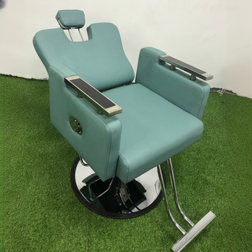 Stain Resistant Solid Colour Upholstered Leather Barber Chair with Manual Recline and Tuneable Footrest