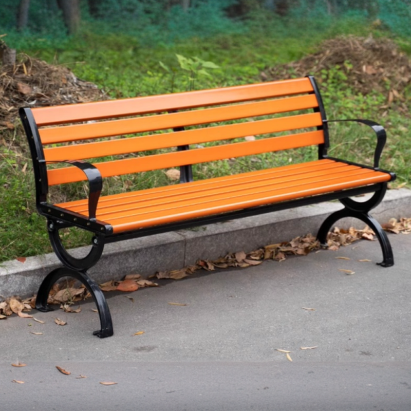 Flame-resistant Park Bench in Lumber/Aluminum in a Warm Shaker Style, Back and Curved Arm Included/Not Included
