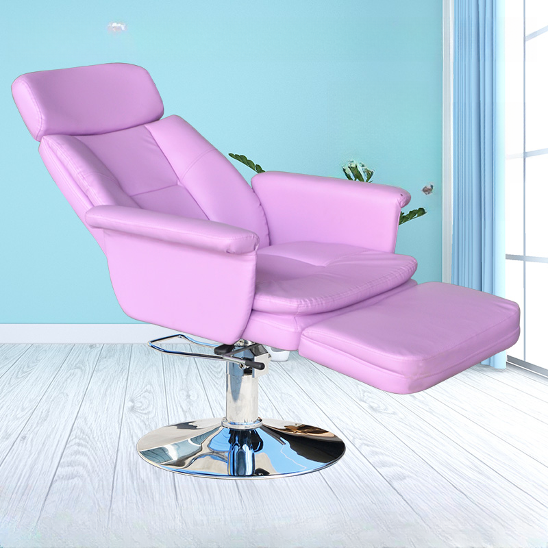 Solid Colour Scratch-proofed Upholstered Leather Variable-sized Manual Recline Barber Chair with Foot Prop