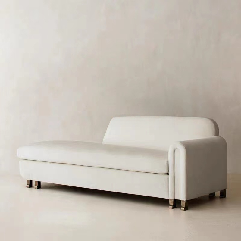 Minimalist White Overstuffed Square Arm Chaise Lounge Accent Chair in Solid Colour