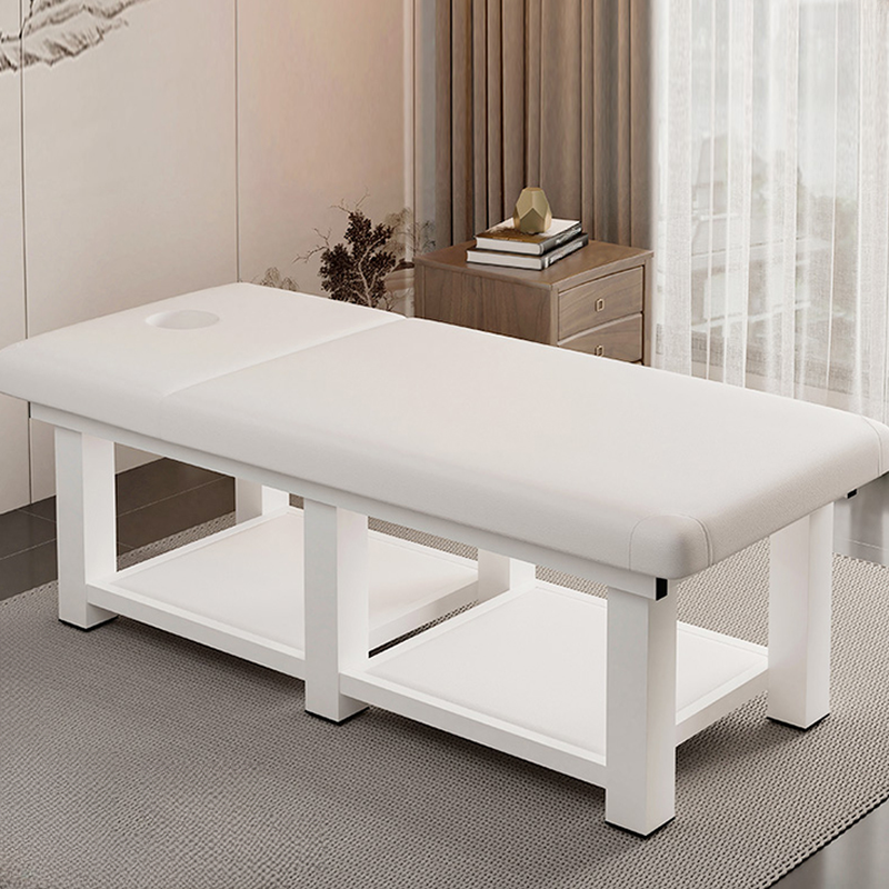 Fixed Height Lumber Rectangle Massage Bed with Trestle Base and Protective Feet