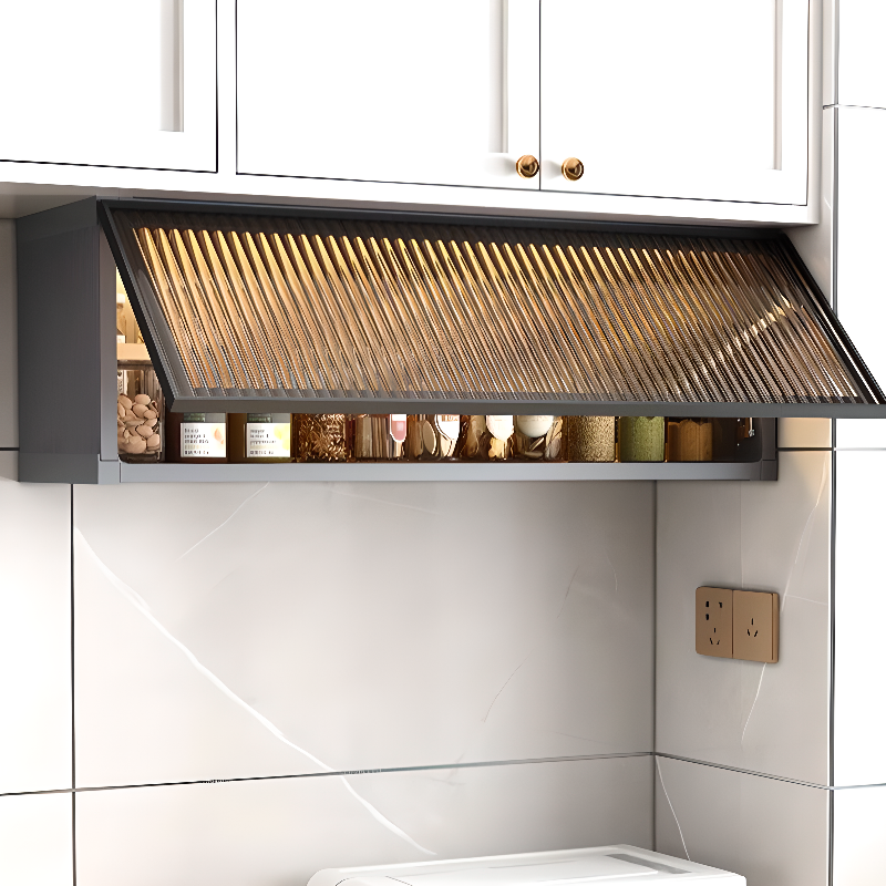 Modern Metal Wall Mount Above Fridge Cabinet with Repository