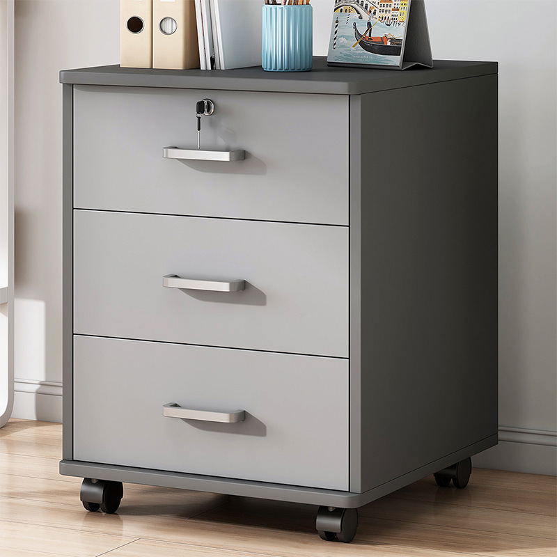 Minimalist Lumber Vertical Filing Cabinet with Roller Wheels, Key Lock & Gate