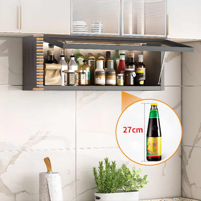 Floating Mount Microwave Shelf Cabinet with Locker Storage, Encased Wall Cabinet, and Cooking Device Storage