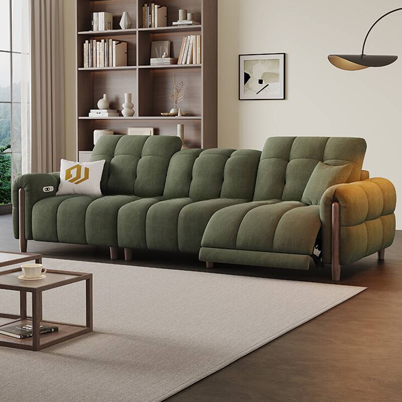 Olive Green Sofa/Loveseat with Biscuit Back and Manual Push Button Reclining for Drawing Room