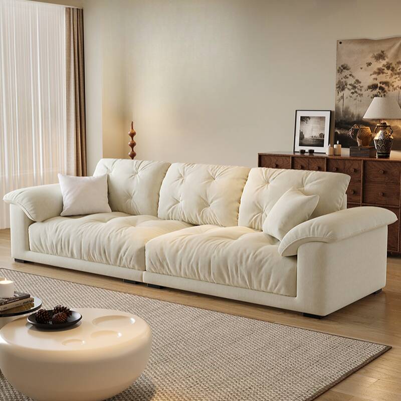 Sleek Off-White Sofa/Loveseat with Biscuit Back and Concealed Support for Drawing Room