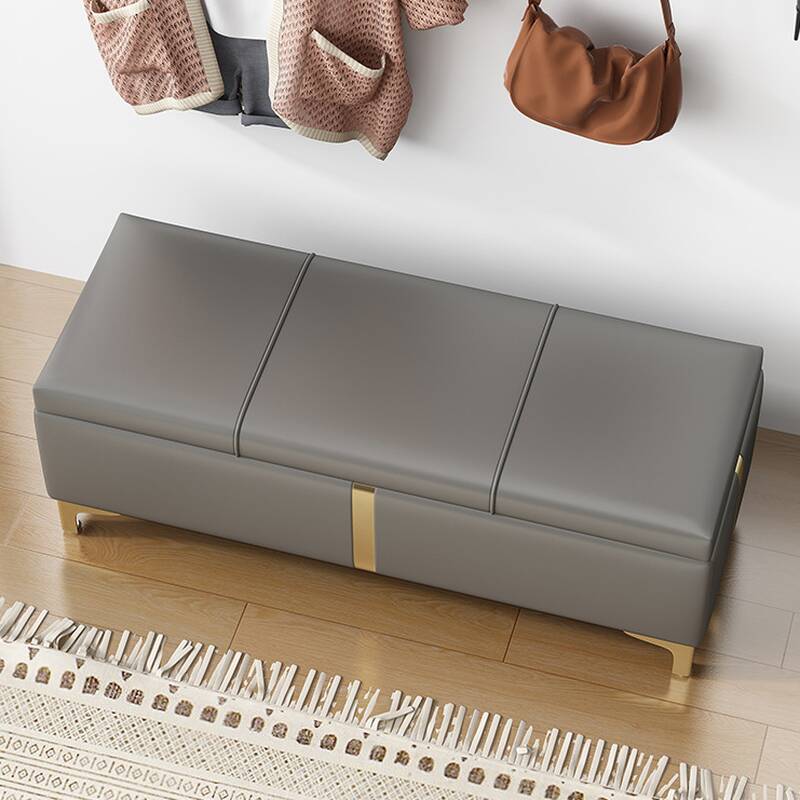 Glam Rectangular Grey/Cerulean/Amber Colour Upholstered Sitting Bench with Golden Metal Legs Indoor