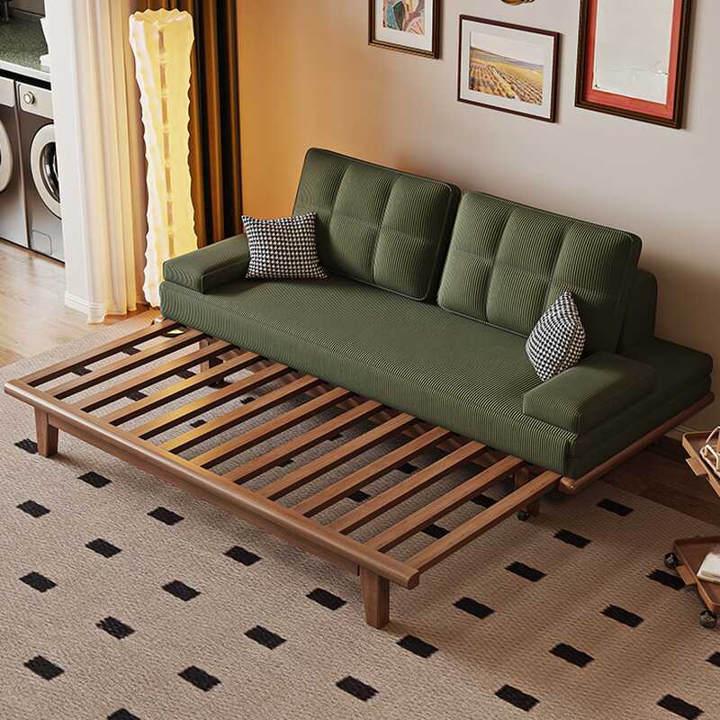 Sleeper Futon Bed with Biscuit Back, Olive Green Upholstery, Detachable Mattress