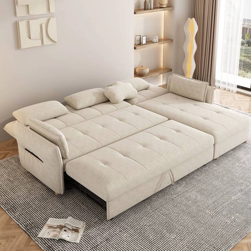 Contemporary Sleeper Futon Bed with Biscuit Back, Gray Upholstery, Seats 2, Pillow Top Arm, Full/Twin Size, Sponge Fill