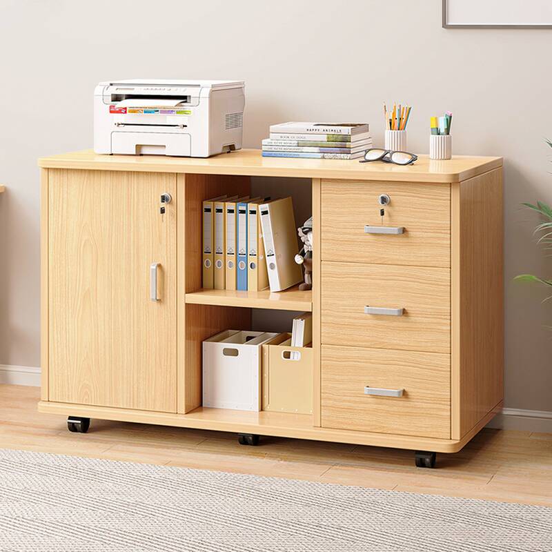 Rotating Lumber Multi-Type Filing Cabinet with Swivel Wheels, Adjustable Shelves, Soft Close Drawers, and Key Lock Including Printer Storage