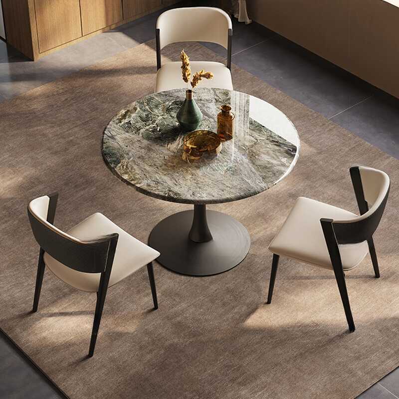 Elegant Dining Table Set with Genuine Marble Top and Tulip Blossom