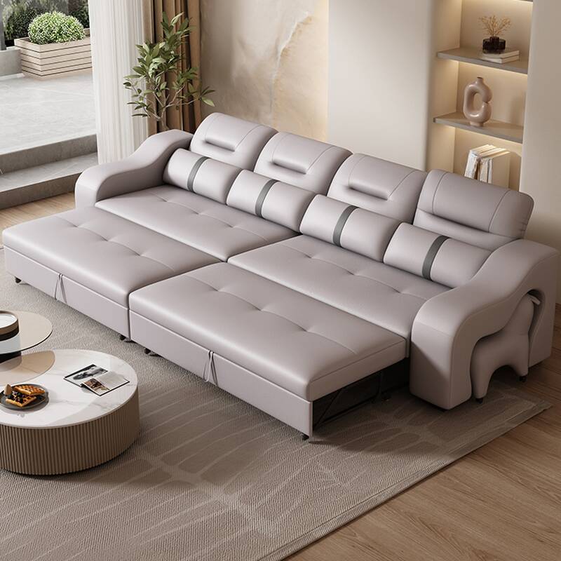 Scratch-repellent Grey Sponge Sleeper Sofa with Cushion Back for 2-4 People, Twin XL Size, Sloped Arm