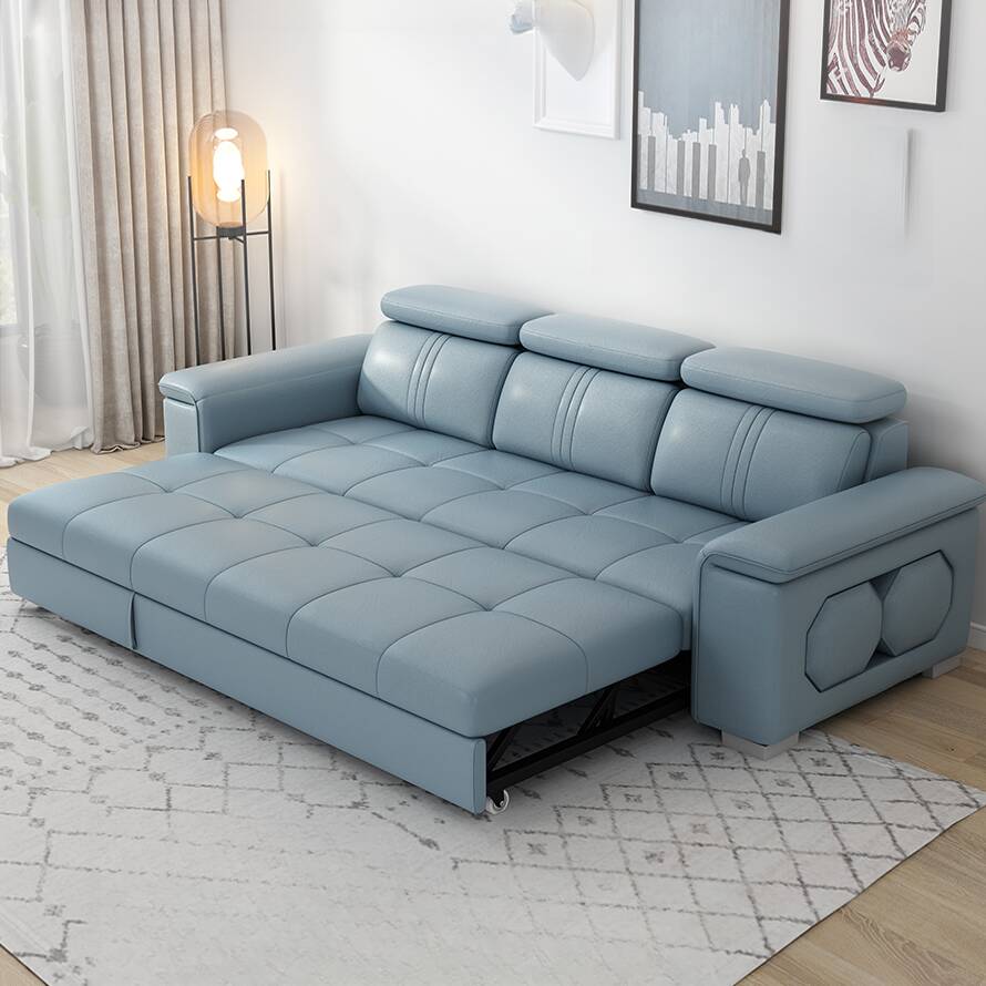 Grey Queen Size/Full Size/Twin XL Size Day Bed Futon Scratch-proof Loveseat/Seats 3 with Cushion Back, Container & Pillow Top Arm