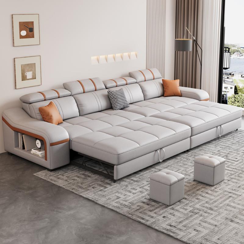 California King Size/Full XL Size Grey Futon Couch for 4/Seats 3 with Cushion Back, Receptacle & Sloped Arm, Scratch-durable