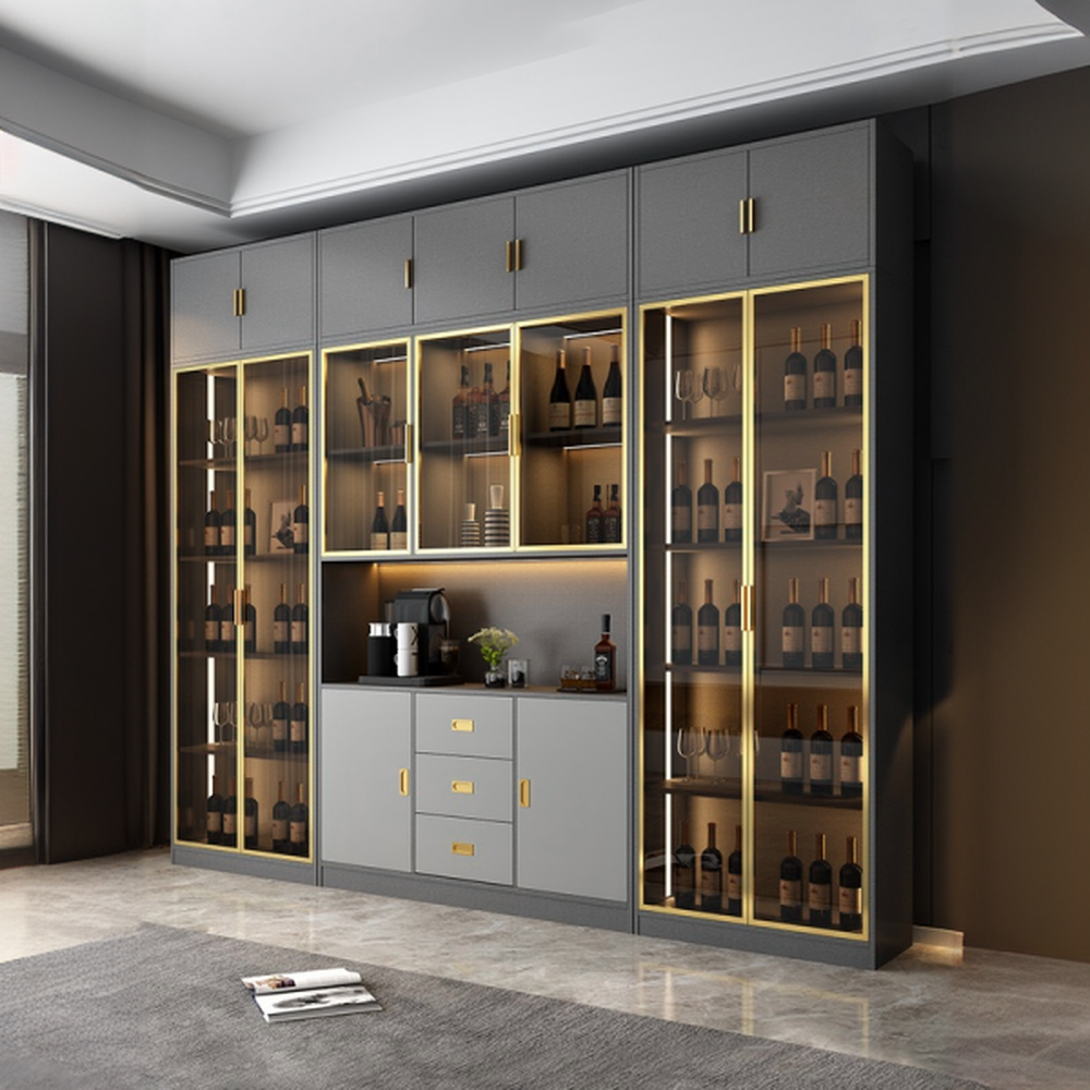 Manufactured Wood China Cabinet with Repository and Illuminating, 1 Cabinet/2 Cabinets & 5 Shelves/6 Shelves, Glazed Door