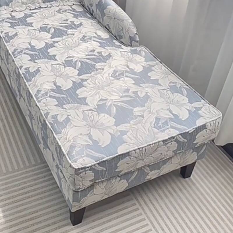 Self-supporting Flower-patterned Navy/Beige Plush Overstuffed Chaise Lounge Sofa with Right-hand Piece/Left-hand Piece