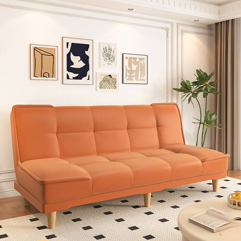 Modern Simple Style Scratch-tolerant Convertible Sofa with Biscuit Back, Vinyl Leather, Seats 4, Twin Size