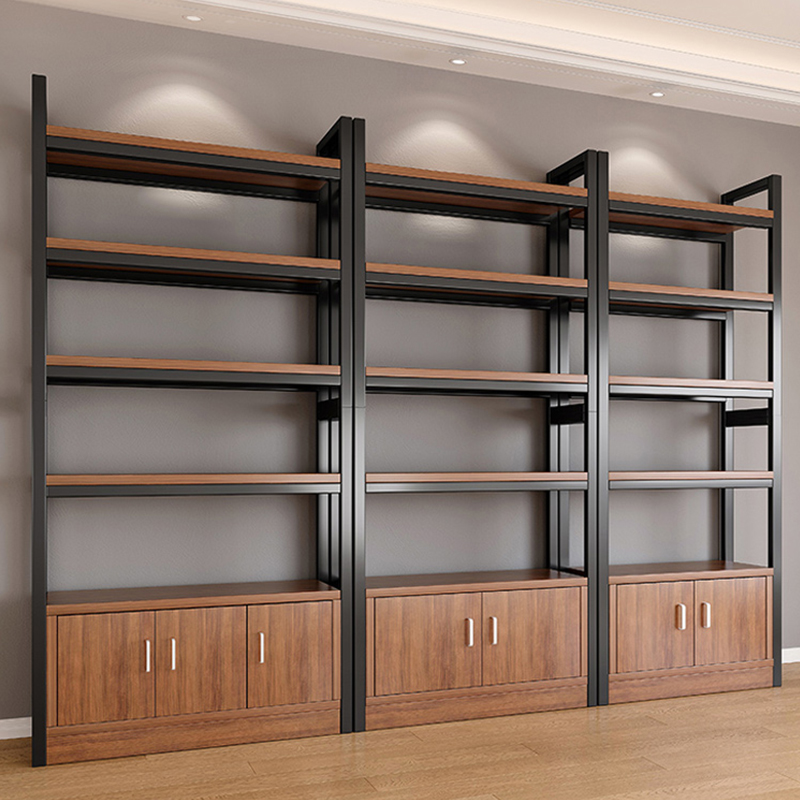 Self-supporting Light Brown Slab Accent Cabinet with Container and Exposed Storage