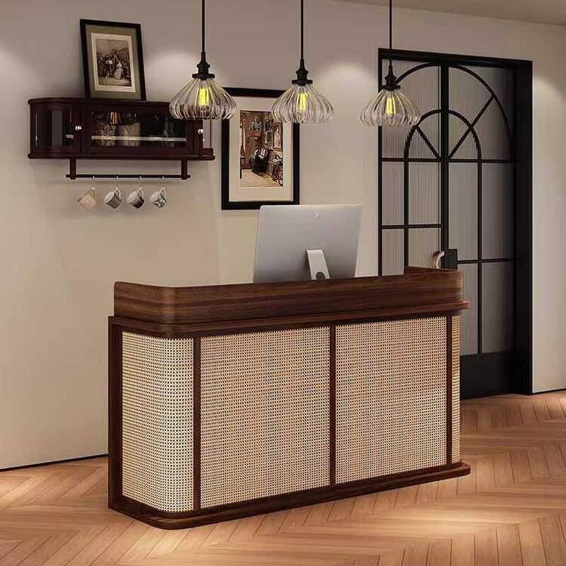 Espresso Rectangle 2 Cabinets Manufactured Wood Top Reception Desk with 1 Drawer Pedestal & Closet, Filing Cabinet & Cable Management