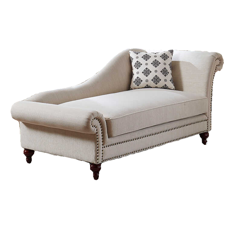 Elegant Chaise Lounge Accent Chair with Stud Trim, Birch Wood, Upholstered, Dual Arm, Standalone