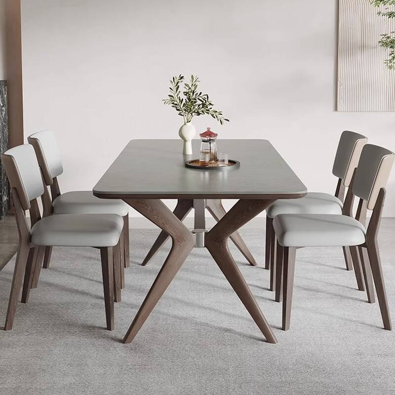 Grey Sintered Stone Trestle Dining Table Set for 4 to 6