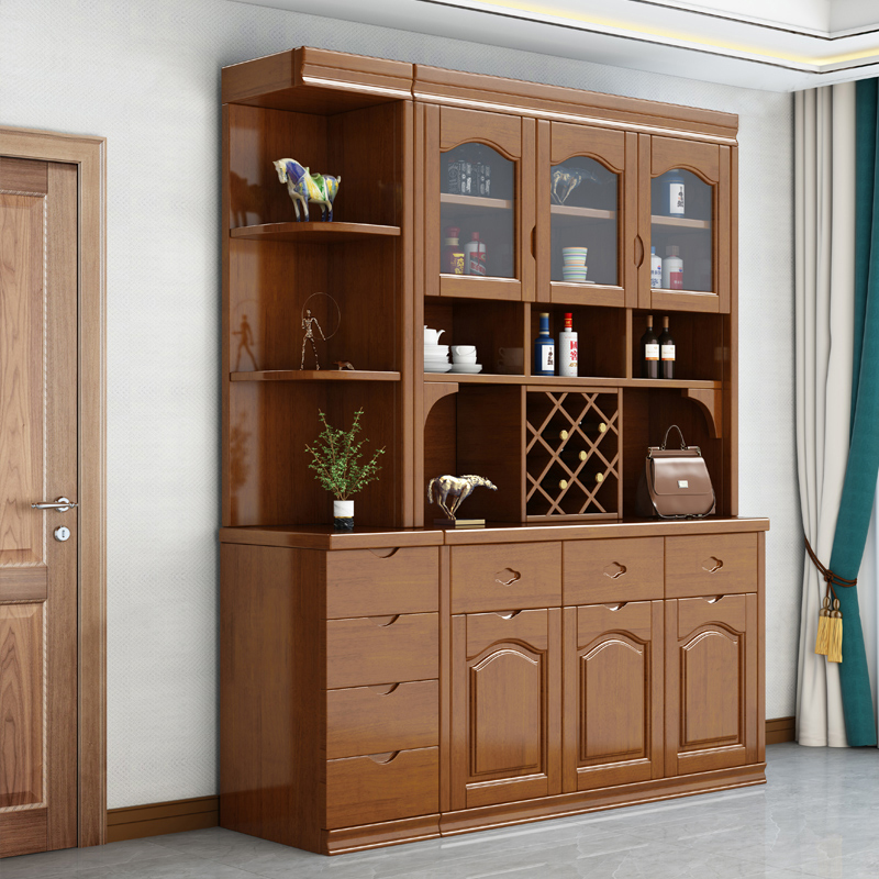 Sepia China Cabinet with Receptacle Storage, Multiple Drawers and Cabinets, 8 Shelves, and Accessible Open Storage