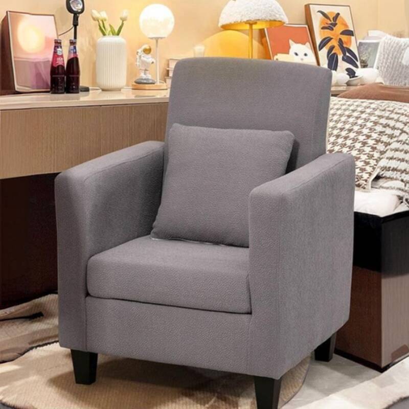 Art Deco Grey/Cerulean/Ivory Foam Accent Chair with Pillow Back, Arms, Pillow & Four Legs