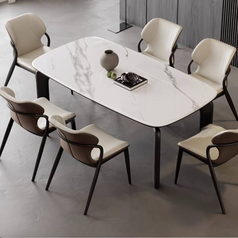 White Stone Dining Table Set for 6/for 4 with Enclosed Back Upholstered Chair and Four Legs