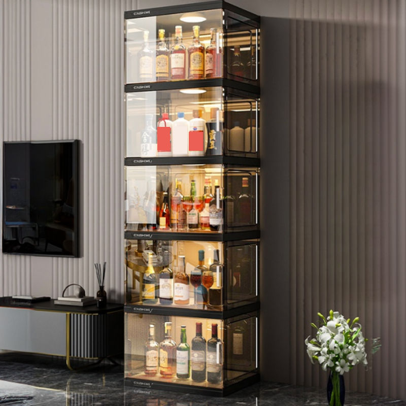 Contemporary Plastic & Acrylic Curio Cabinet with 5 Cabinets/3 Cabinets/4 Cabinets, 5 Shelves/3 Shelves/4 Shelves, 10 Doors/5 Doors/3 Doors, Illumination Light