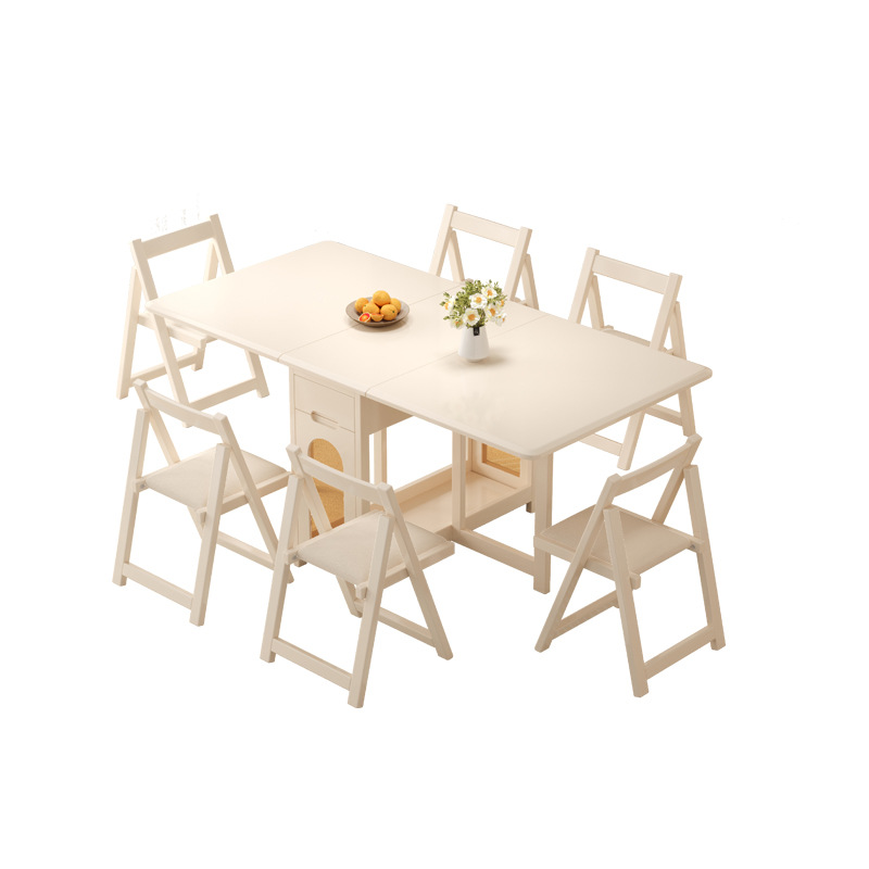 Solid Wood Beige Dining Table Set with Table Flap for 6 or 4 People