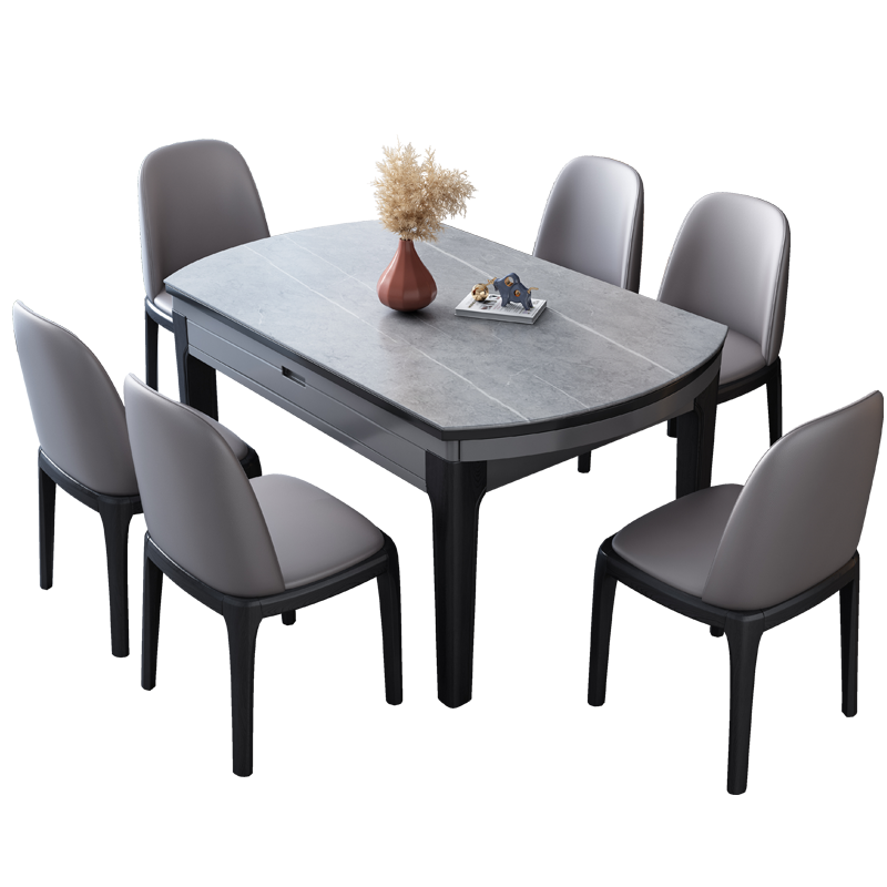 Orbicular Tuneable Seats 6 Dining Table Set with Collapsible Leaf & Upholstered Back Padded Chair