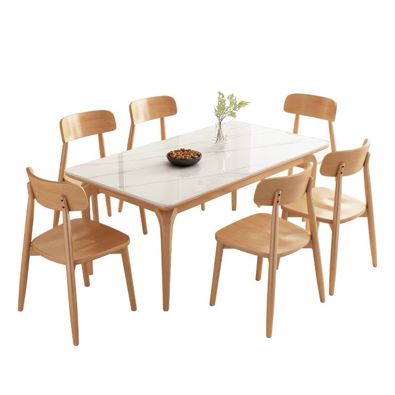 Modish Slate Rectangle Dining Table Set with Fixed Table Mechanism and 4 Legs - Chalk/Multicolour