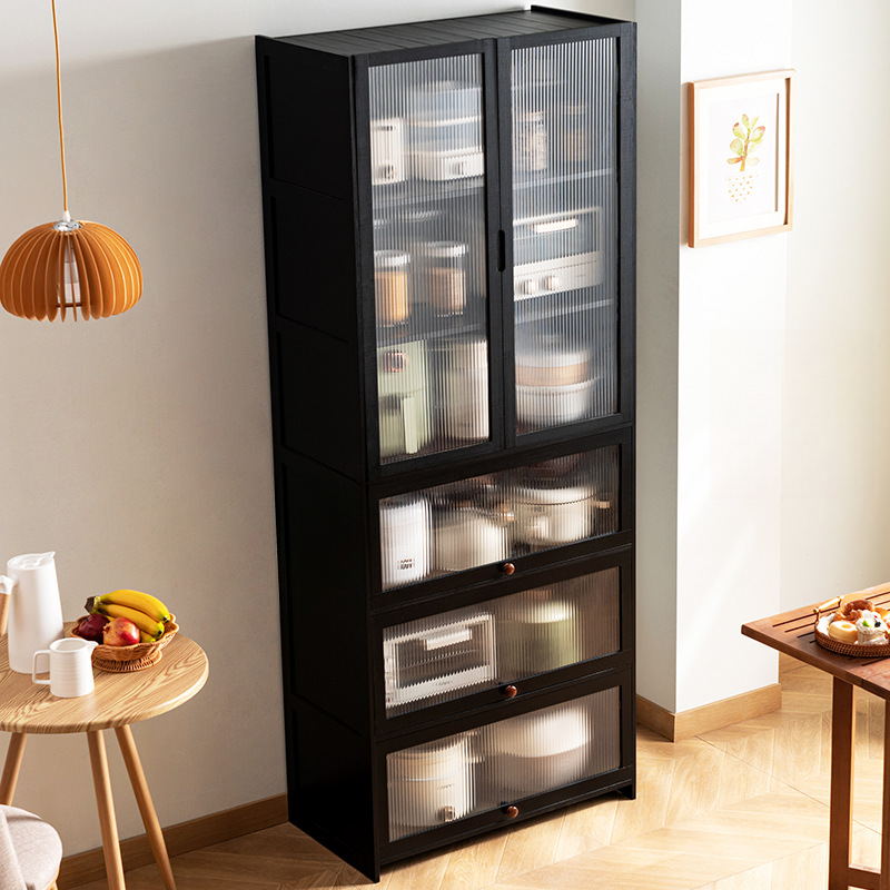 Modern Simple Style Bambusa Standard Curio Cabinet with 4 Cabinets, 6 Shelves, and 5 Doors