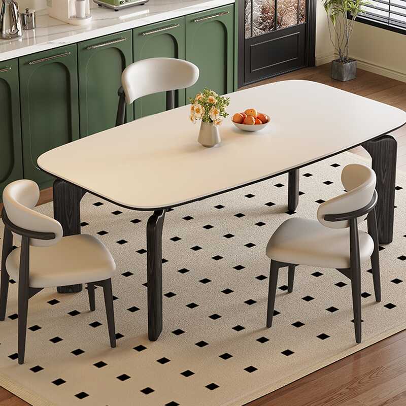 Chic White Sintered Stone Dining Table Set with Four Legs, Padded Chairs, and Back Support for 6/4