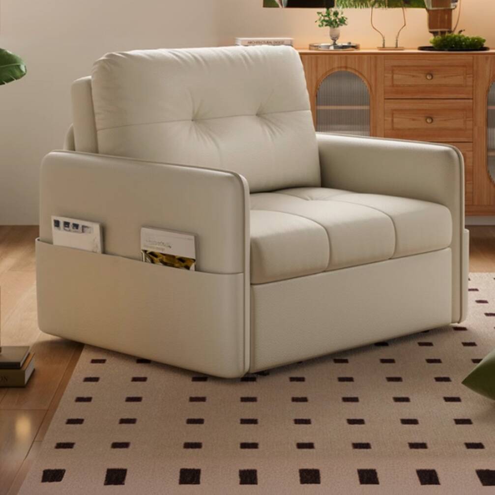 Twin Size Square Arm & Tufted Back Futon Sofa Bed with Decorative-stitched & Container for 1 Person, Filled with Sponge