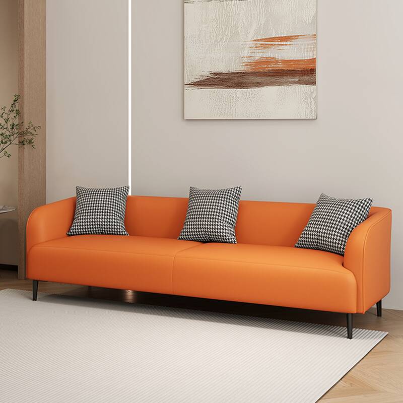 Contemporary Black/Dark Blue/Jade Green Scratch-durable Floor Sofa, Solid Colour, 3-seater with Square Arm and 3 Pillows