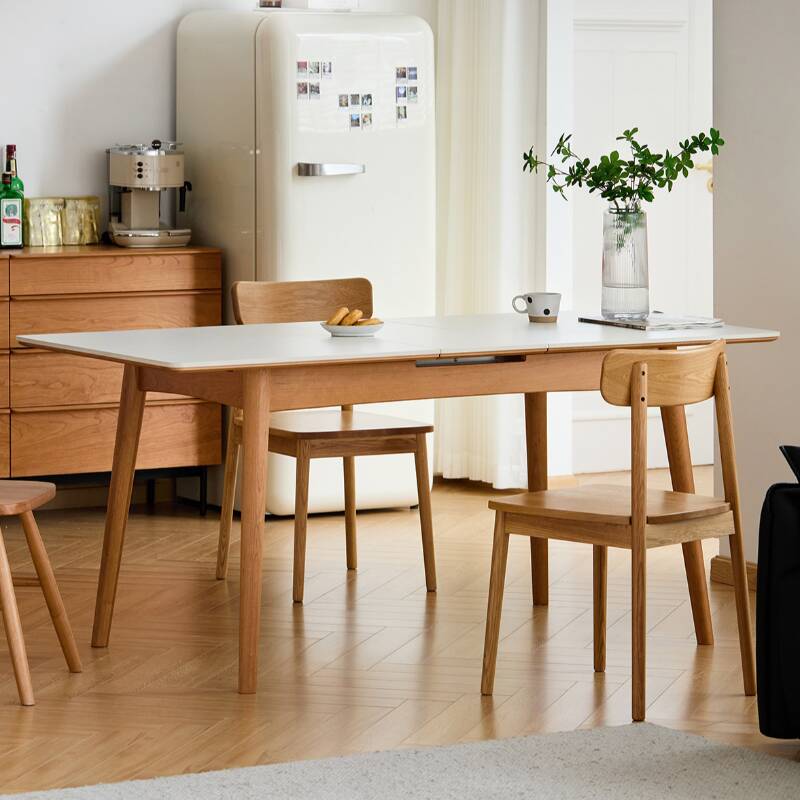 Sintered Stone Dining Table Set for 4 with Flip-over Top and Adaptable Table Flap