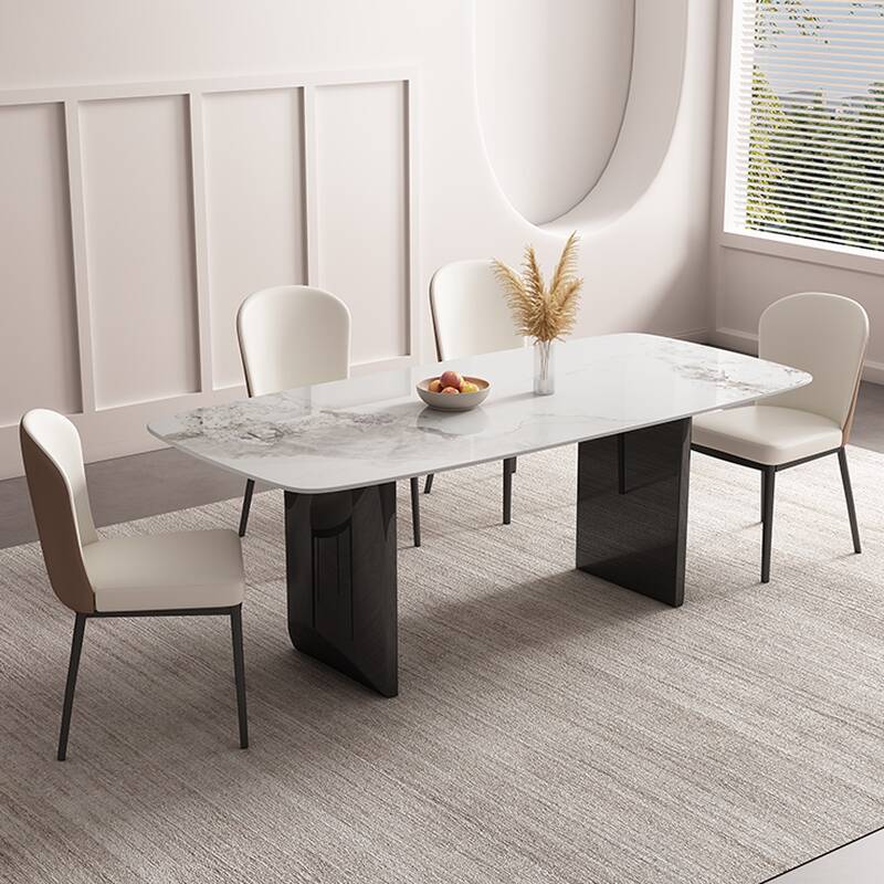 Irregular Dining Table Set for Seats 4/for 6 with Upholstered Chair and a Slate Stone Tabletop in a Modern Style