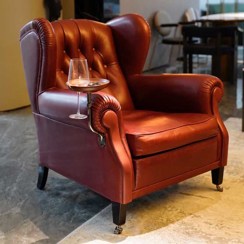 Decorative-stitched Solid Colour Accent Chair in Sepia/Scarlet/Hunter Green with Arms, Tufted Back and Pine Frame in a Modern Style