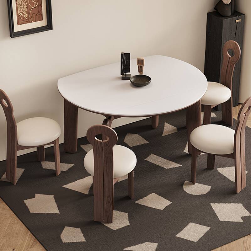 Orbicular Dining Table Set with Collapsible Leaf, Cushioned Chairs, Back Support, Adaptable for 6