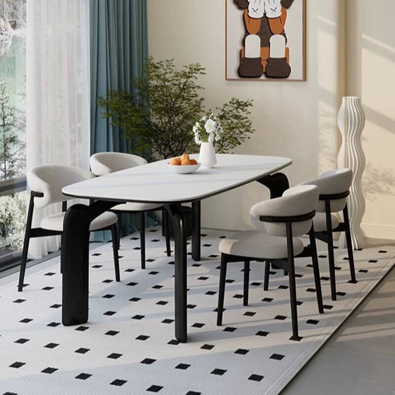 Chalk Slate Rectangle Dining Table Set with Cushion Chairs and Back for 6/4 People