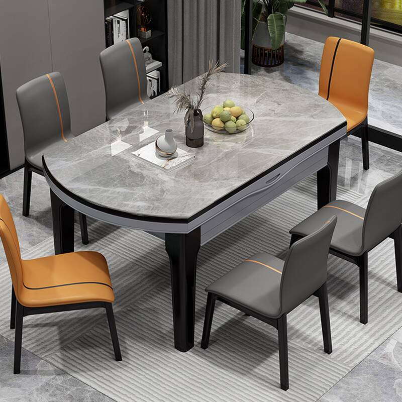 Adjustable Rounded Dining Table Set for Dining Table for 6/Dining Table for 4/2 People with Padded Chair and a White/Dove Grey Slate Tabletop in a Modern Style