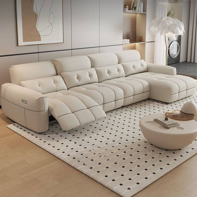 Off-White Sofa Couch with Concealed Support and Biscuit Back for Drawing Room