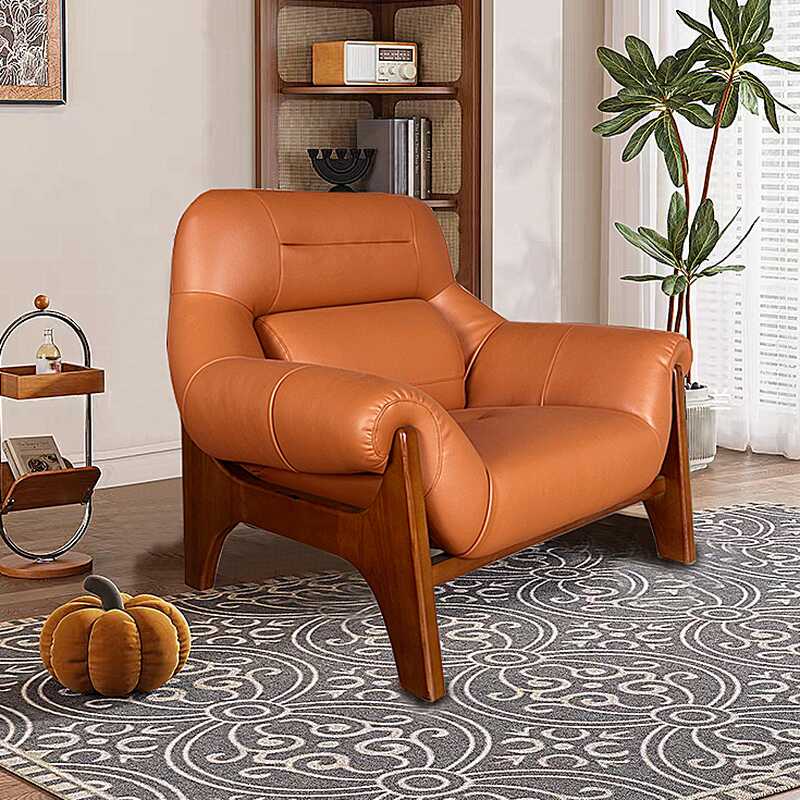 Simple Apricot Colour Arm Chair Ergonomic Solid Colour with Pillow Back and Arms